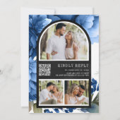 Invitation Royal Blue Floral Mason Jar QR Code Mariage noir (Dos)
