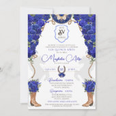 Invitation Royal Blue Floral Ouest Charro Quinceañera (Devant)