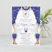 Invitation Royal Blue Floral Ouest Charro Quinceañera (Debout devant)