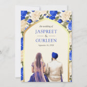 Invitation Royal Blue Floral Punjabi Anand Karaj Sikh Mariage (Devant)
