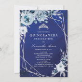 Invitation Royal Blue Floral Quinceañera (Devant)
