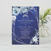 Invitation Royal Blue Floral Quinceañera (Debout devant)