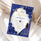 Invitation Royal Blue Floral Quinceañera Papillon Mis Quince