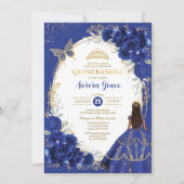 Invitation Royal Blue Floral Quinceañera Papillon Mis Quince (Devant)