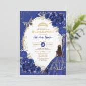 Invitation Royal Blue Floral Quinceañera Papillon Mis Quince (Debout devant)