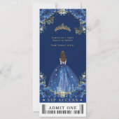 Invitation Royal Blue Floral Quinceañera Sweet 16 VIP Ticket (Dos)