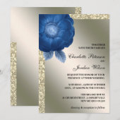 Invitation Royal Blue Floral & Silver Parties scintillant Mar (Devant / Derrière)