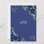 Invitation Royal Blue Floral Silver Quinceañera Papillons (Dos)
