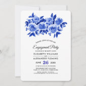 Invitation Royal Blue Floral Watercolor Party (Devant)
