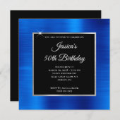 Invitation Royal Blue Foil argent et noir 50e anniversaire (Devant / Derrière)