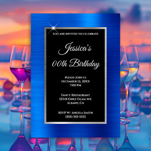 Invitation Royal Blue Foil argent et noir anniversaire