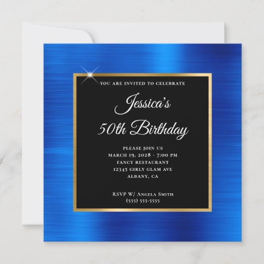 Invitation Royal Blue Foil Gold et Black 50e anniversaire (Devant)