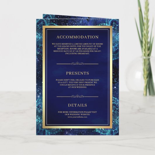 Invitation Royal Blue Galaxy Mandala QR Code Mariage indien (Dos)