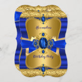 Invitation Royal Blue Gem Gold Bow fête d'anniversaire (Devant / Derrière)
