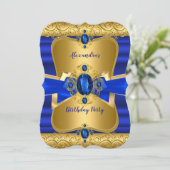 Invitation Royal Blue Gem Gold Bow fête d'anniversaire (Debout devant)