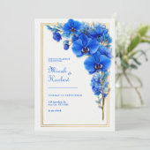 Invitation Royal Blue Gilded Orchid Wedding (Debout devant)