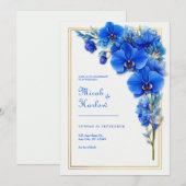 Invitation Royal Blue Gilded Orchid Wedding (Devant / Derrière)