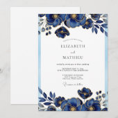 Invitation Royal Blue Glorious Botanical Wedding (Devant / Derrière)