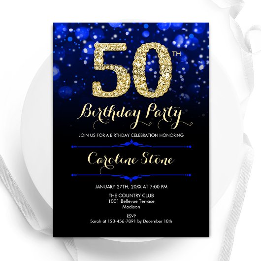 Invitation Royal Blue Gold 50e anniversaire