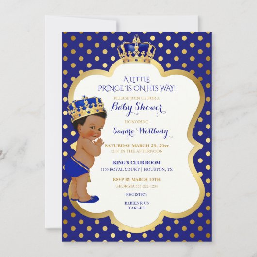 Invitation Royal Blue & Gold African American Prince Crown (Devant)