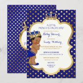 Invitation Royal Blue & Gold African American Prince Crown (Devant / Derrière)