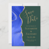 Invitation Royal Blue Gold Agate Emerald Green Enregistrer la (Devant)