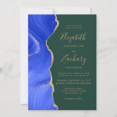 Invitation Royal Blue Gold Agate Emerald QR Code Mariage (Devant)