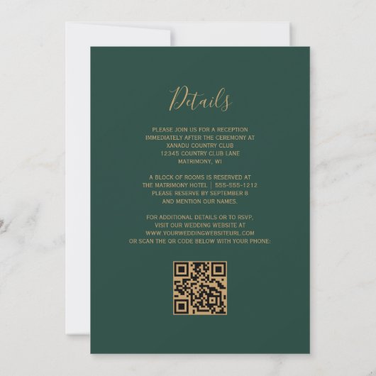 Invitation Royal Blue Gold Agate Emerald QR Code Mariage (Dos)