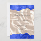 Invitation Royal Blue Gold Agate Mariage en soie ivoire (Devant)
