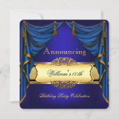 Invitation Royal Blue Gold Anniversaire Party Hommes 2 (Devant)