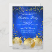 Invitation Royal Blue Gold Bauble White Christmas Party (Devant)