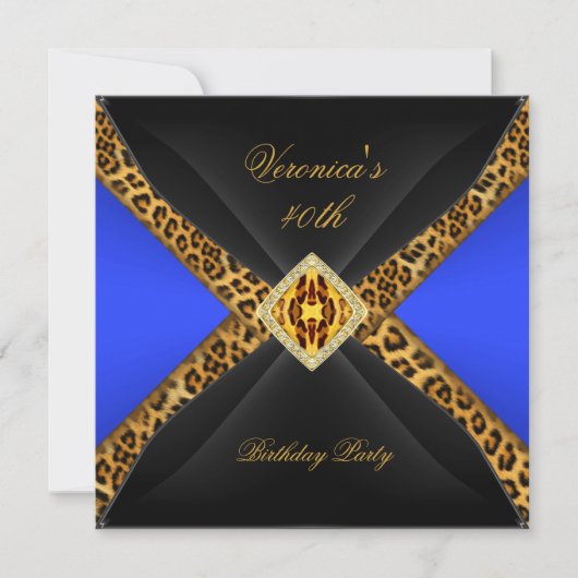 Invitation Royal Blue Gold Black Leopard Jewel 40e anniversai (Devant)