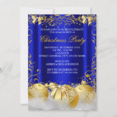 Invitation Royal Blue Gold Bow Bauble White Christmas Party (Devant)