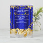 Invitation Royal Blue Gold Bow Bauble White Christmas Party (Debout devant)