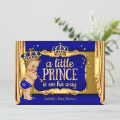 Invitation Royal Blue Gold Boy Prince Baby shower Blonde (Debout devant)