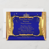 Invitation Royal Blue Gold Boy Prince Baby shower Blonde (Dos)