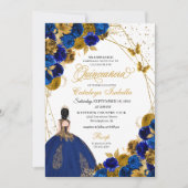 Invitation Royal Blue Gold Butterfly Princess Quinceanera (Devant)