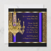 Invitation Royal Blue Gold Chandelier Leopard fête d'annivers (Dos)