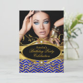 Invitation Royal Blue & gold Chevron Diamond Photo Anniversai (Debout devant)