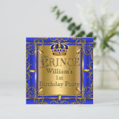 Invitation Royal Blue Gold Crown Prince 1er Anniversaire Garç (Debout devant)