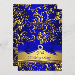 Invitation Royal Blue Gold Damask 50e anniversaire fête