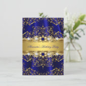 Invitation Royal Blue & Gold Damask Élégante fête d'anniversa (Debout devant)