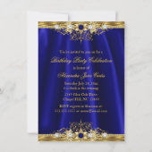 Invitation Royal Blue & Gold Damask Élégante fête d'anniversa (Dos)