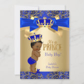 Invitation Royal Blue Gold Damask Prince Baby shower Ethnic (Devant)