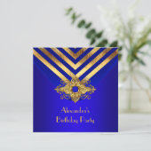 Invitation Royal Blue Gold Deco Stripe Anniversaire (Debout devant)