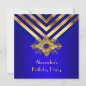 Invitation Royal Blue Gold Deco Stripe Anniversaire (Devant)