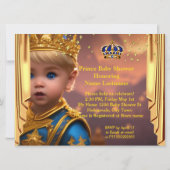 Invitation Royal Blue Gold Drapes Prince Baby shower Blonde (Dos)
