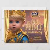 Invitation Royal Blue Gold Drapes Prince Baby shower Blonde (Devant)