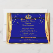 Invitation Royal Blue Gold Drapes Prince Baby shower Brunette (Dos)