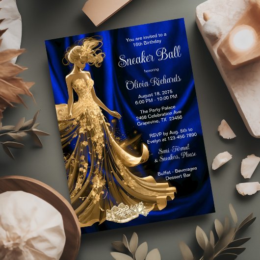 Invitation Royal Blue Gold Elegant Basket Ball